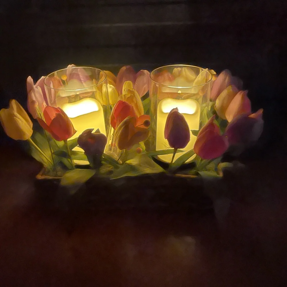 Woven Basket with Multicolor Tulip Arrangement
